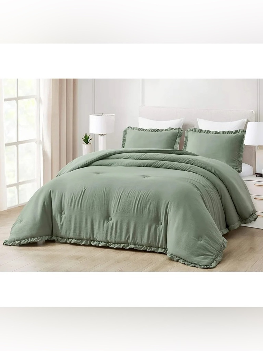 Luxury Sage Green Ruffle Twin 2 piece Comforter Set
